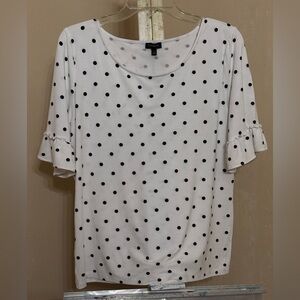 Talbots Polka Dot Ruffle Sleeve Top Sz L